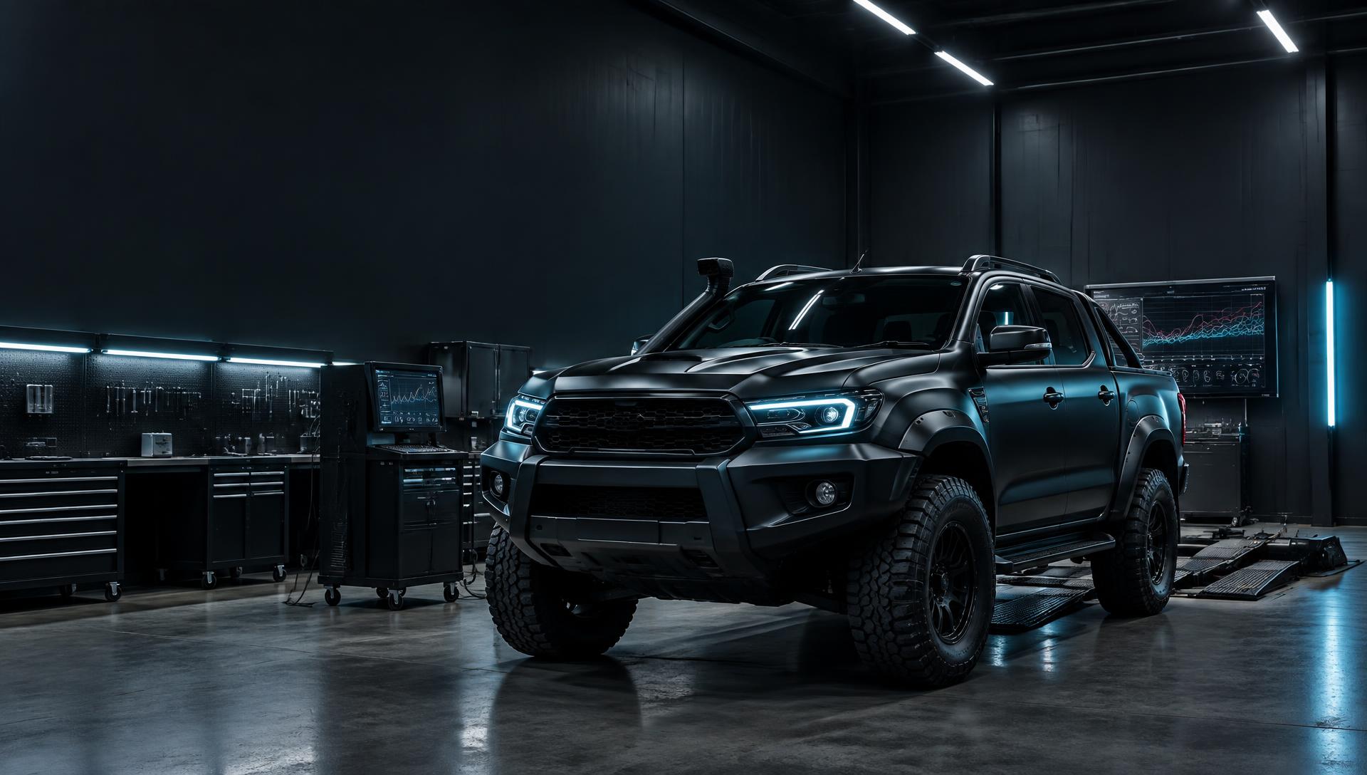MAPWORKS mobile tuning workshop with a dark dual-cab